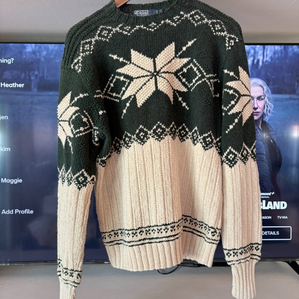 Vintage Polo By Ralph Lauren Nordic Snowflake Cotton Linen Knit Sweater Mens - Picture 9 of 16